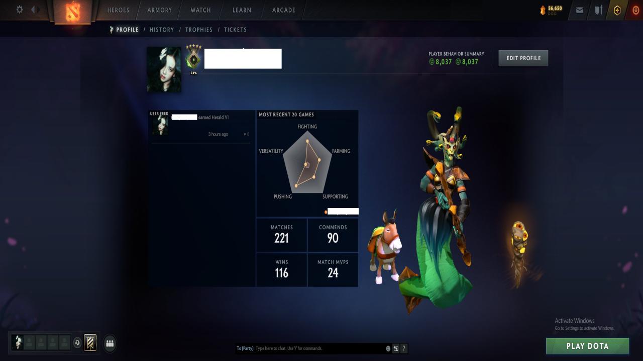 🏆 Аккаунт Dota 2 з рейтингом 731 MMR | Порядок 8037 | 300 годин 🎮