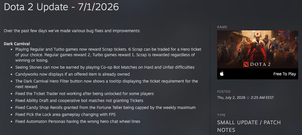Valve оновила Dota 2: виправлення та нарахування Scrap - news.goranked